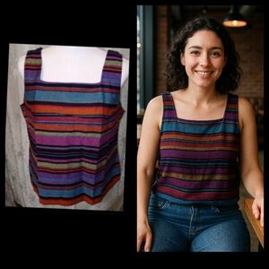 NWT Coldwater Creek Size Medium Striped Tank Top Linen Rayon Sleeveless▪